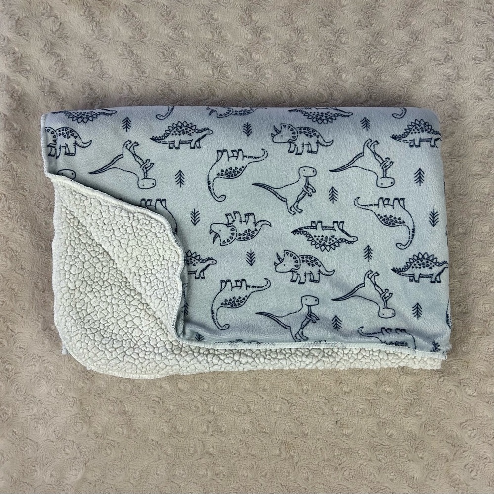 Kyle & Deena Dinosaur Baby Blanket Blue White Trees Dino Lovey Sherpa